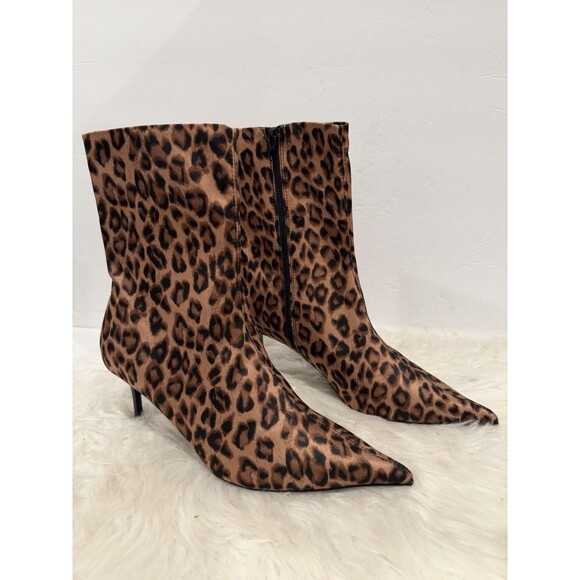 Zara Leopard Animal Print Ankle Boots Kitten Heels Brown Women Size US 9 EU 40 - Picture 1 of 11